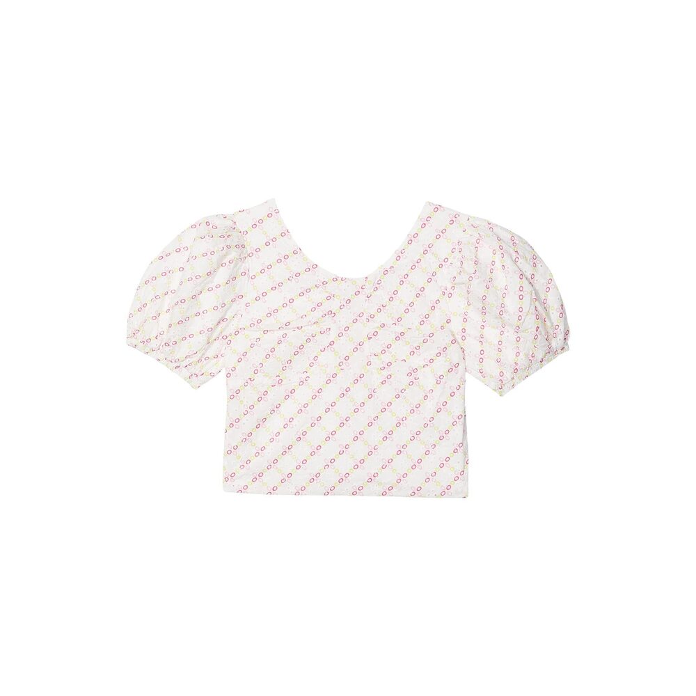 HABITUAL girl Girl's Bubble Sleeve Eyelet Top (Big Kids) Multi 12 (Big Kid)